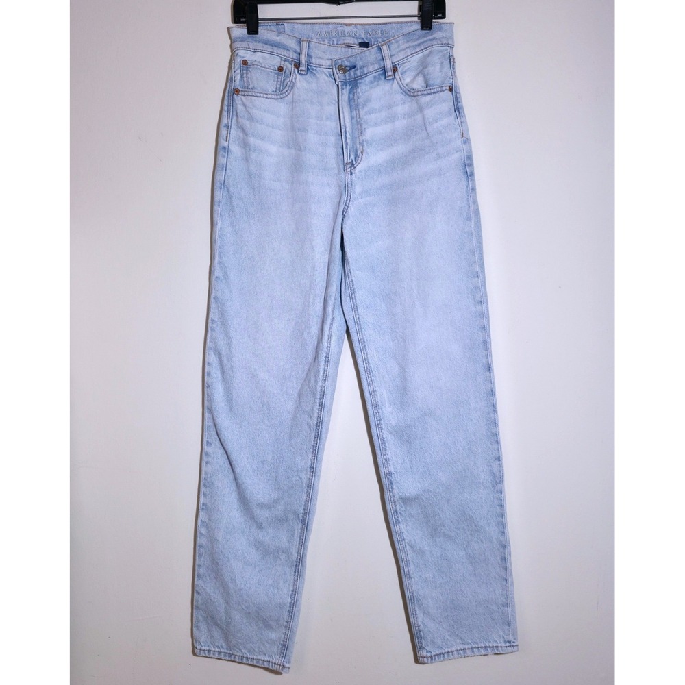 American Eagle Strigid Highest Waist Crossover Baggy Straight Jeans Light Wash 4 - Picture 9 of 16